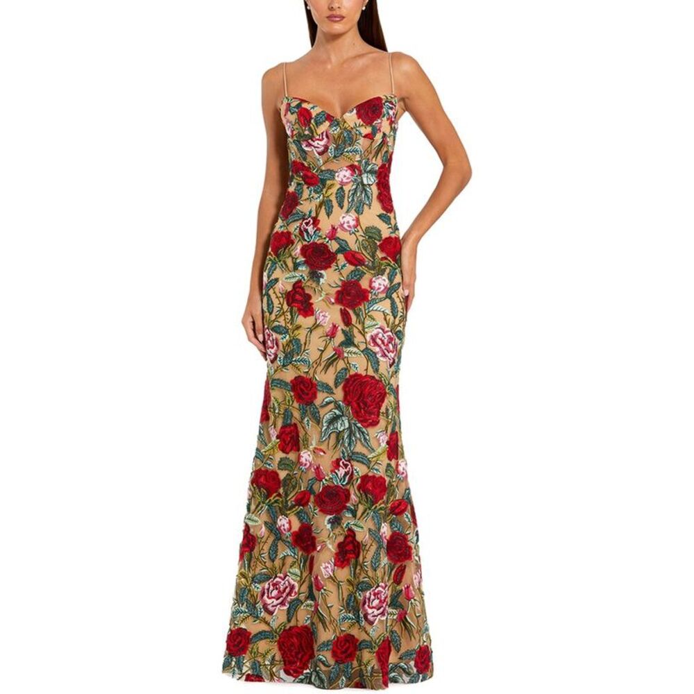 Mac Duggal Womens Floral Embroidered Off The Shoulder Gown, Black